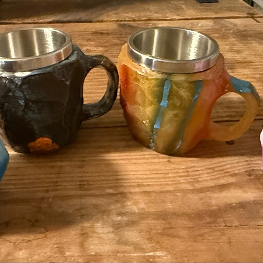 Handcrafted Orange and Blue Resin Mug with Stainless Steel Insert